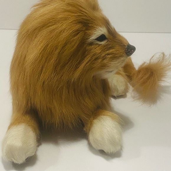Vintage Lion Figurine Real Fur Glass Eyes Hair Sculpture Very Rare 9”-5” - Picture 8 of 12
